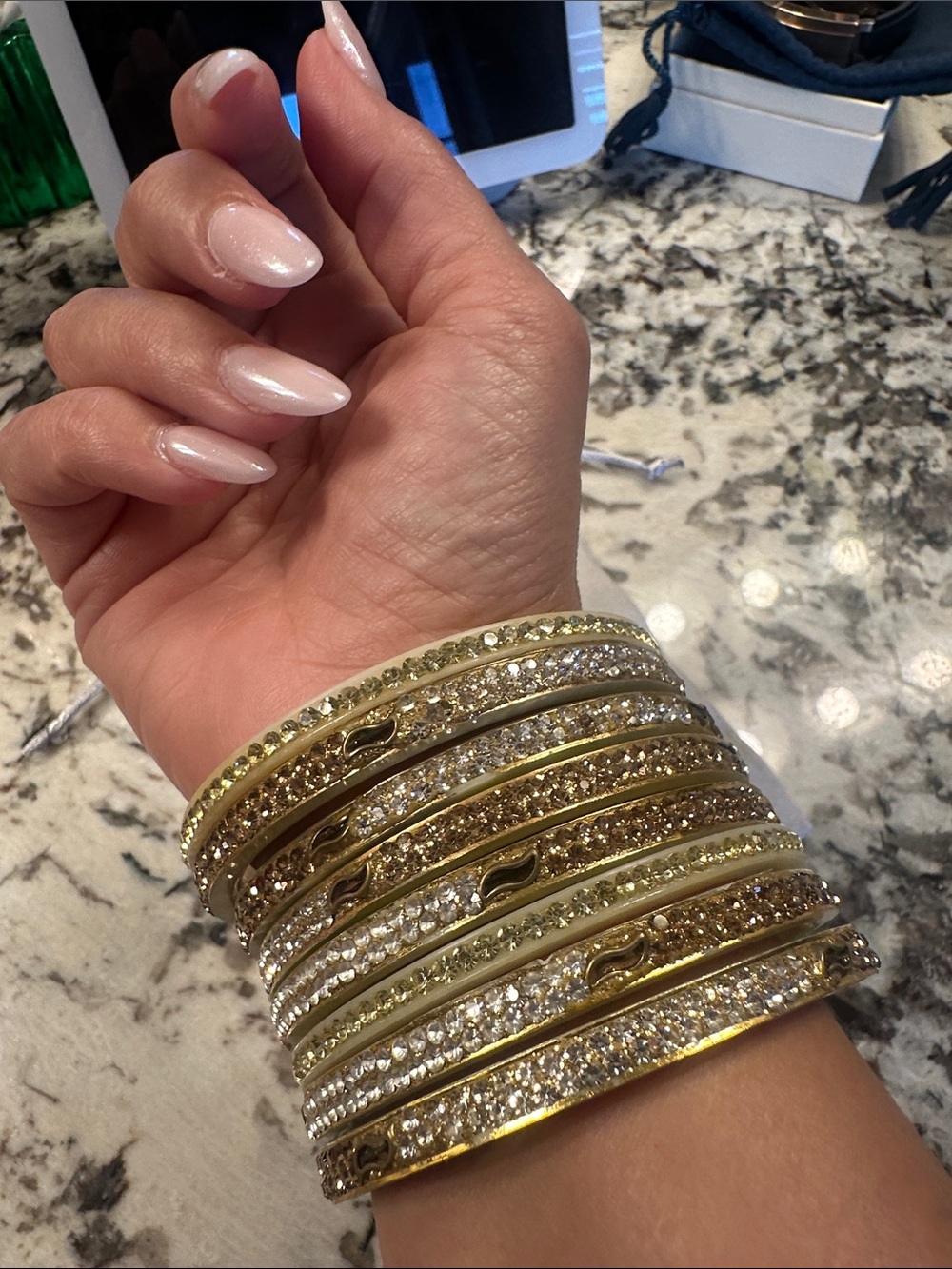 8 Gold Crystal Stackable Bangle Set - Picture 8 of 13